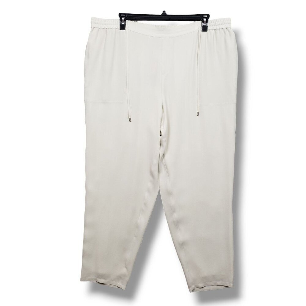 Eileen Fisher Silk Georgette Crepe Pants Womens 2X Bone Lined Tapered Drawstring